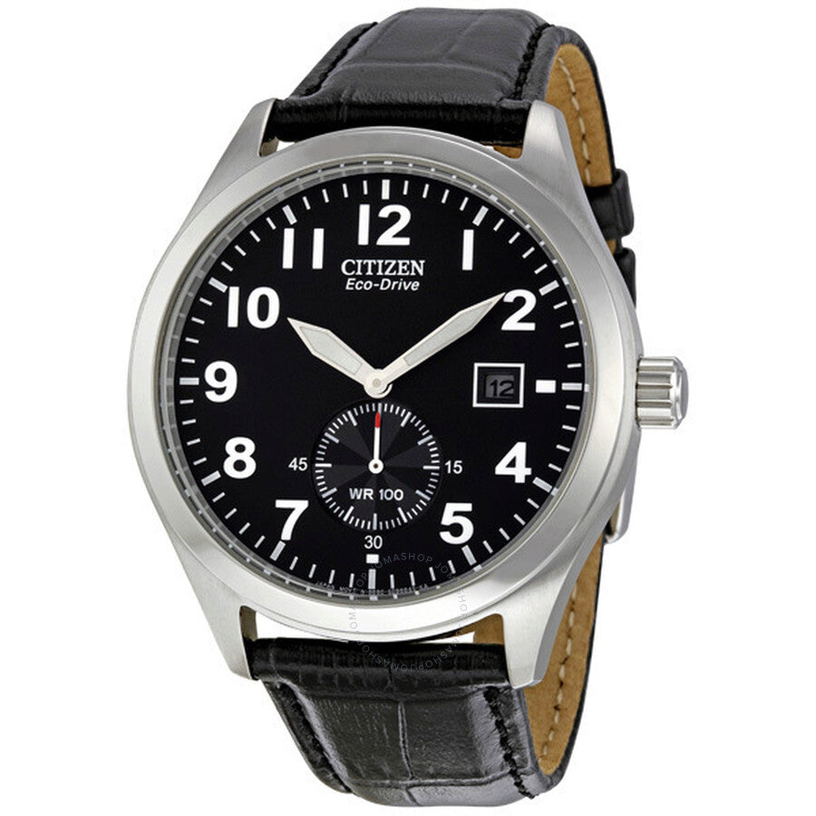 Citizen Eco Drive Black Dial Black Leather Strap Men's Watch BV1060-07E - The Watches Men & Co
