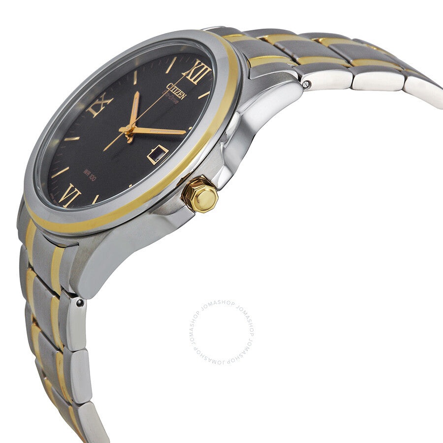 Citizen Eco-Drive Reloj para hombre de acero inoxidable en dos tonos con esfera negra BM7264-51E
