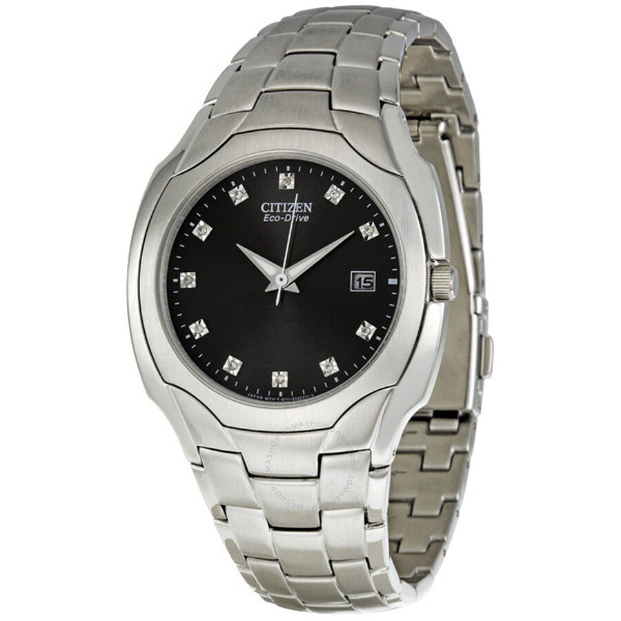 Citizen Eco Drive Reloj de hombre de acero inoxidable con esfera de diamante negro BM6010-55G