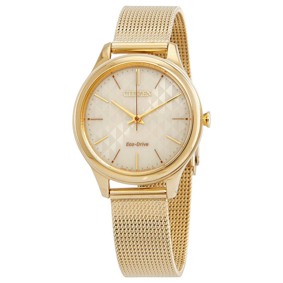 Citizen Eco-Drive Campagne Dial Gold-tone Mesh Ladies Watch EM0502-86P - The Watches Men & Co