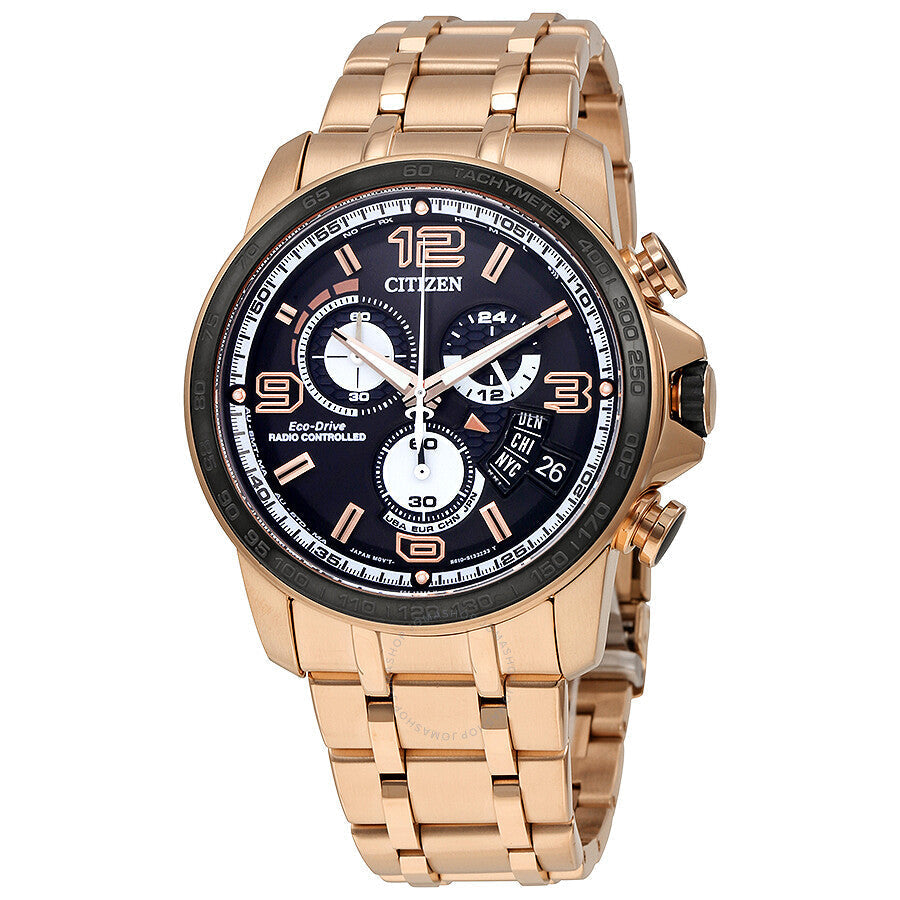 Citizen Eco Drive Chrono Time A-T Black Dial Gold-tone Men's Watch BY0108-50E - The Watches Men & Co