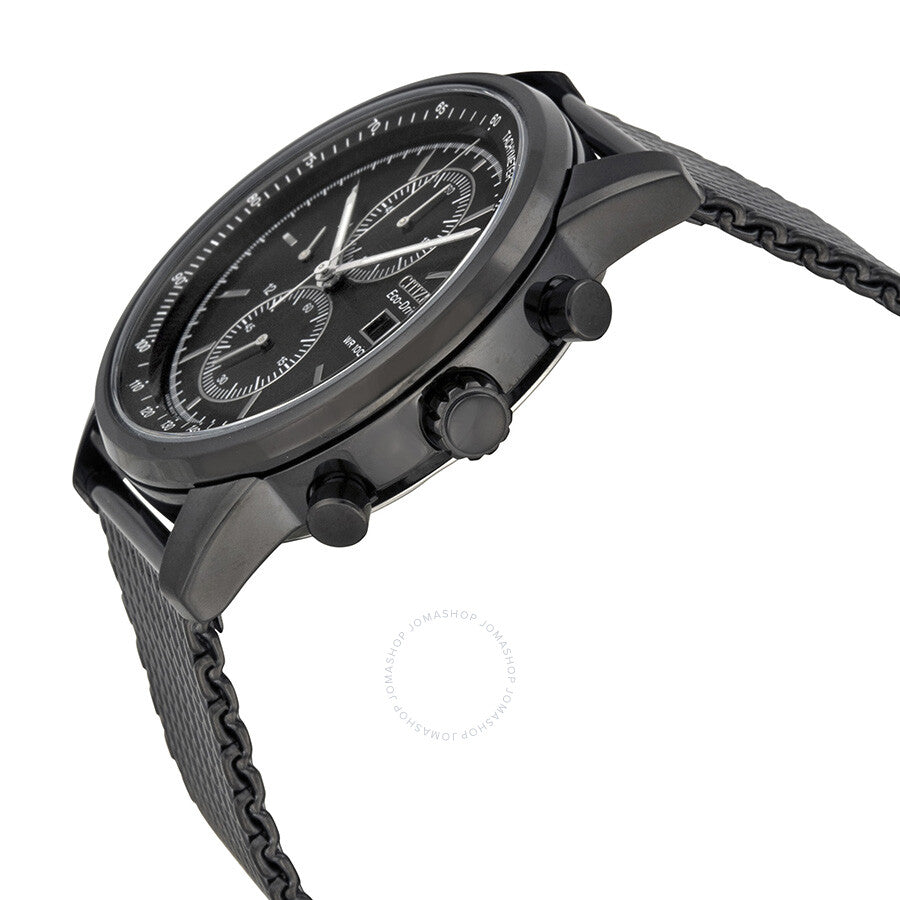 Citizen Eco-Drive Chronograph Black Dial Black Ion-plated Mesh Men's Watch CA0338-57E