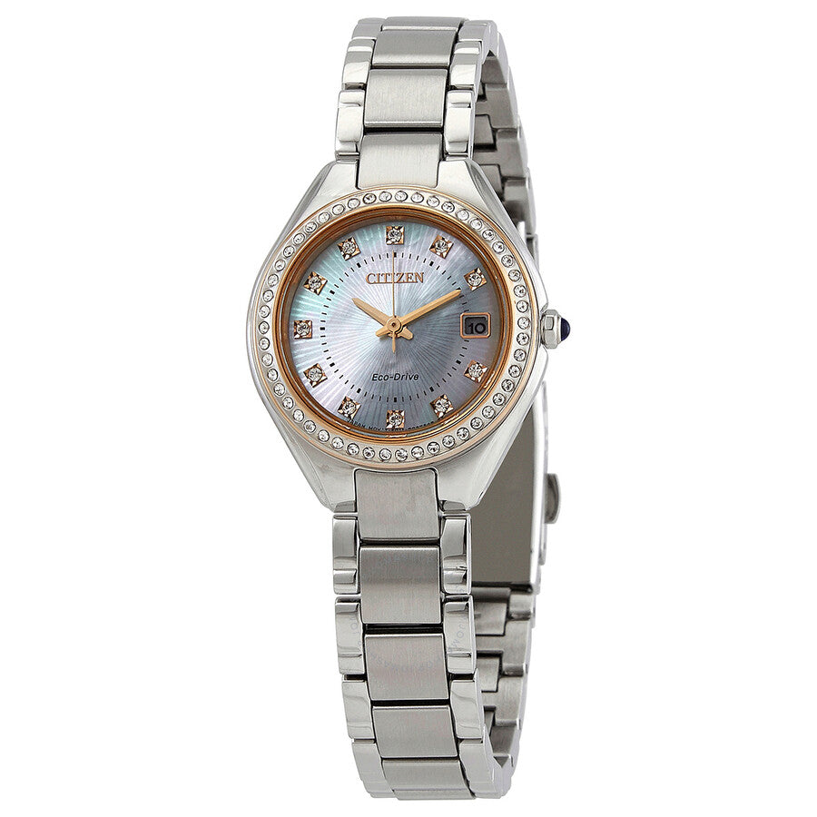 Citizen Eco-Drive Crystal Mother of Pearl Dial Ladies Watch EW2556-83Y - The Watches Men & Co