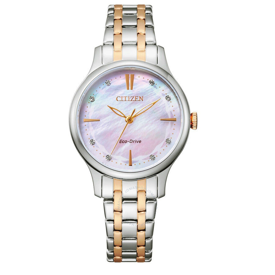 Citizen Eco-Drive Crystal Pink Mother of Pearl Dial Ladies Watch EM0896-89Y - The Watches Men & Co
