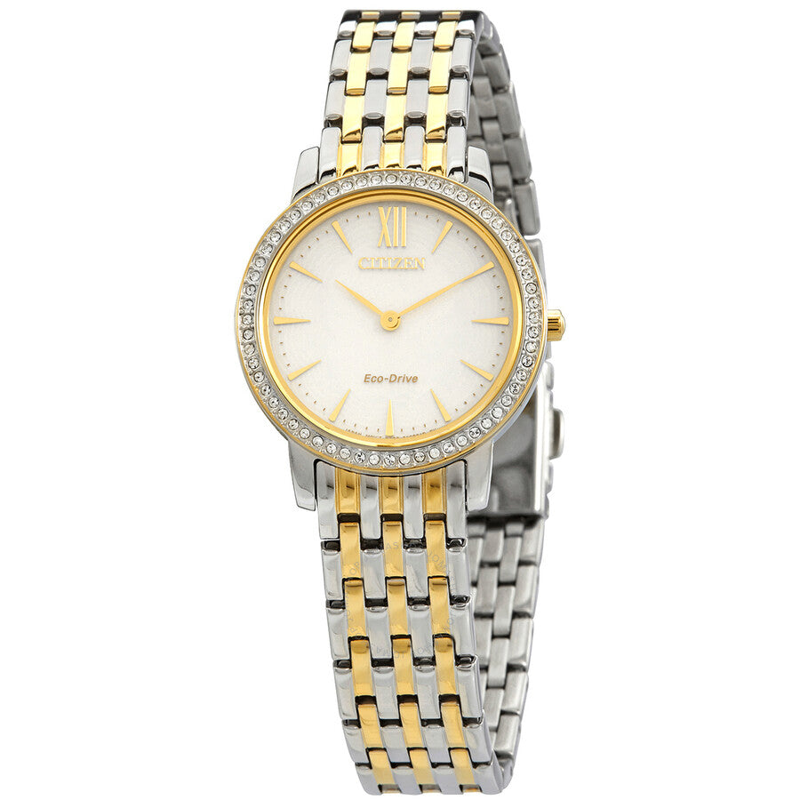 Citizen Eco-Drive Crystal White Dial Two-tone Ladies Watch EX1484-81A - The Watches Men & Co