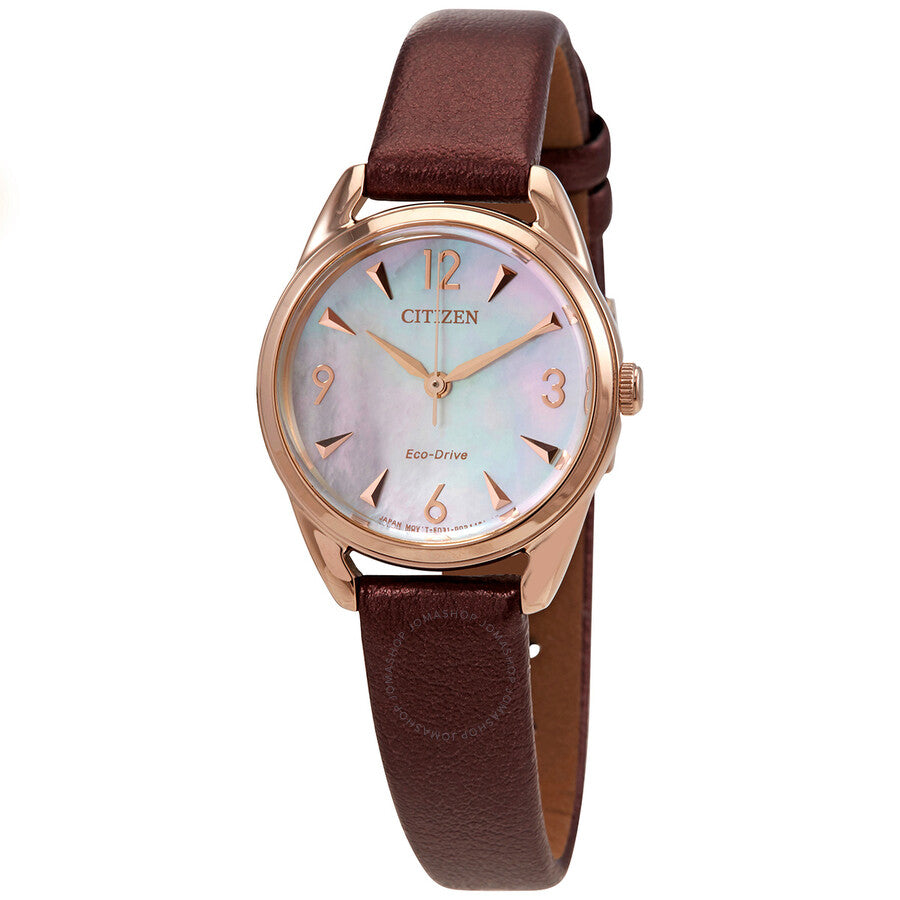 Citizen Eco-Drive Mother of Pearl Dial Brown Leather Ladies Watch EM0686-14D - The Watches Men & Co