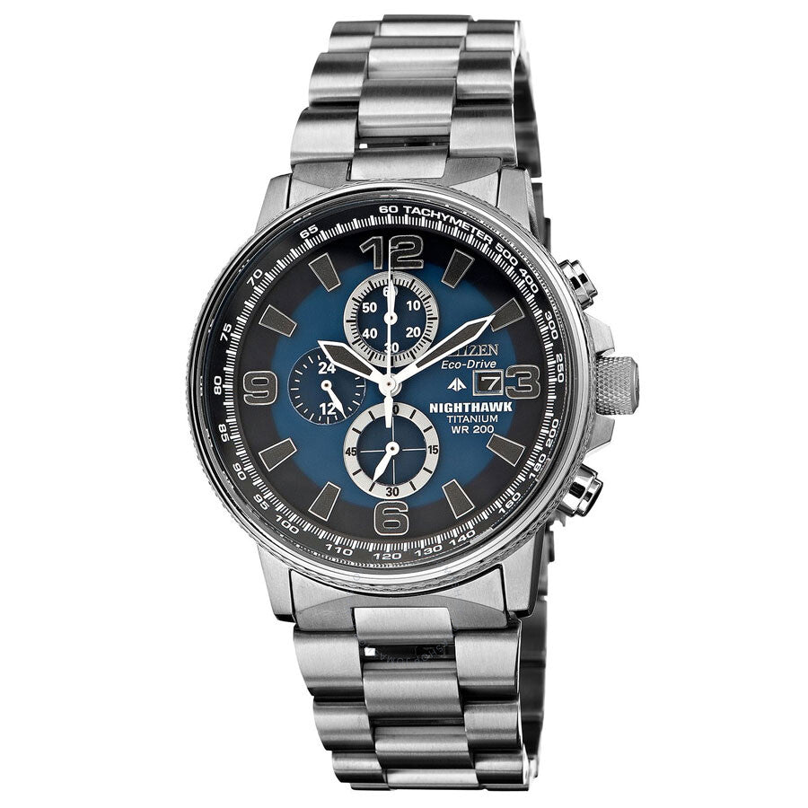 Citizen Eco Drive Nighthawk Blue Dial Titanium Men's Watch CA0500-51L - The Watches Men & Co