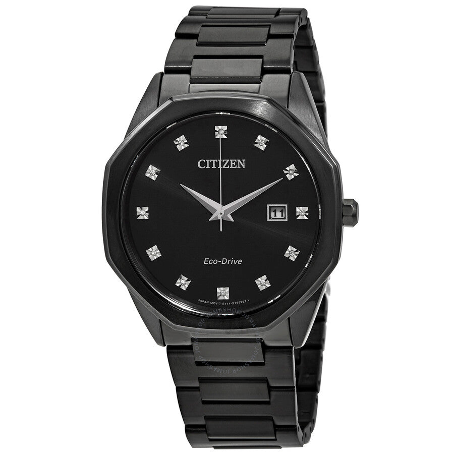 Citizen Eco-Drive Octagon Diamond Black Dial Watch BM7495-59G - The Watches Men & Co