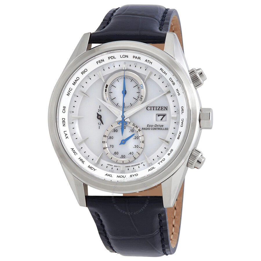 Citizen Eco-Drive Perpetual Alarm World Time Chronograph GMT White Dial Men's Watch AT8260-18A - The Watches Men & Co