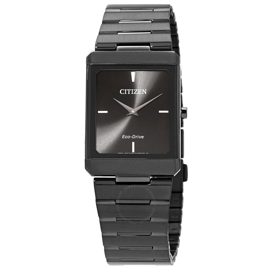 Citizen Eco-Drive Stiletto Black Dial Black Ion-plated Unisex Watch AR3107-57E - The Watches Men & Co