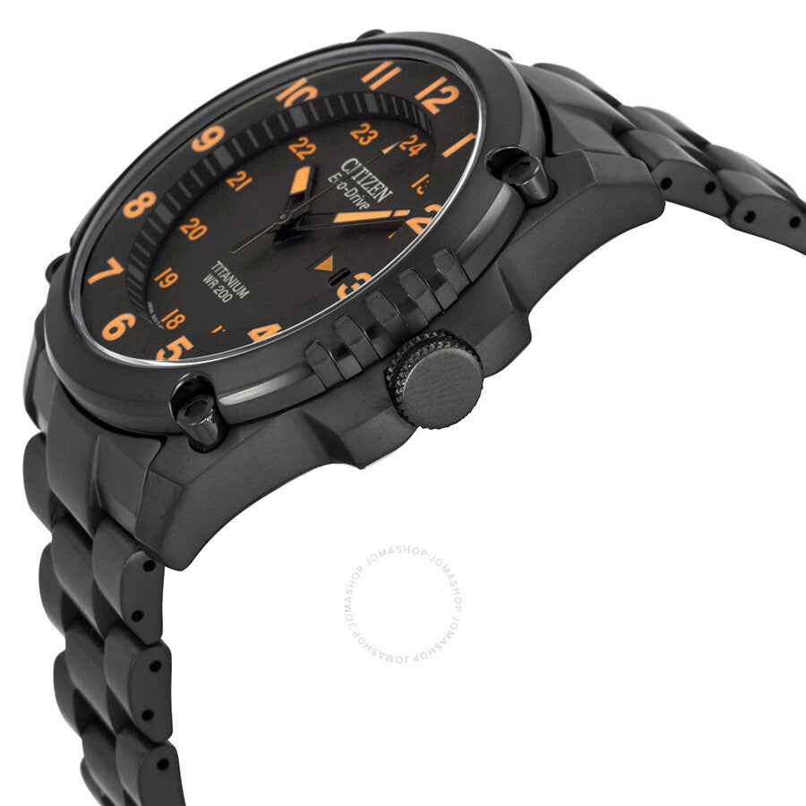 Citizen Eco Drive STX43 Black Orange Dial Titanium Men's Watch BJ8075-58F