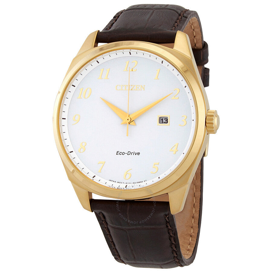 Citizen Eco-Drive White Dial Brown Leather Men's Watch BM7322-06A - The Watches Men & Co