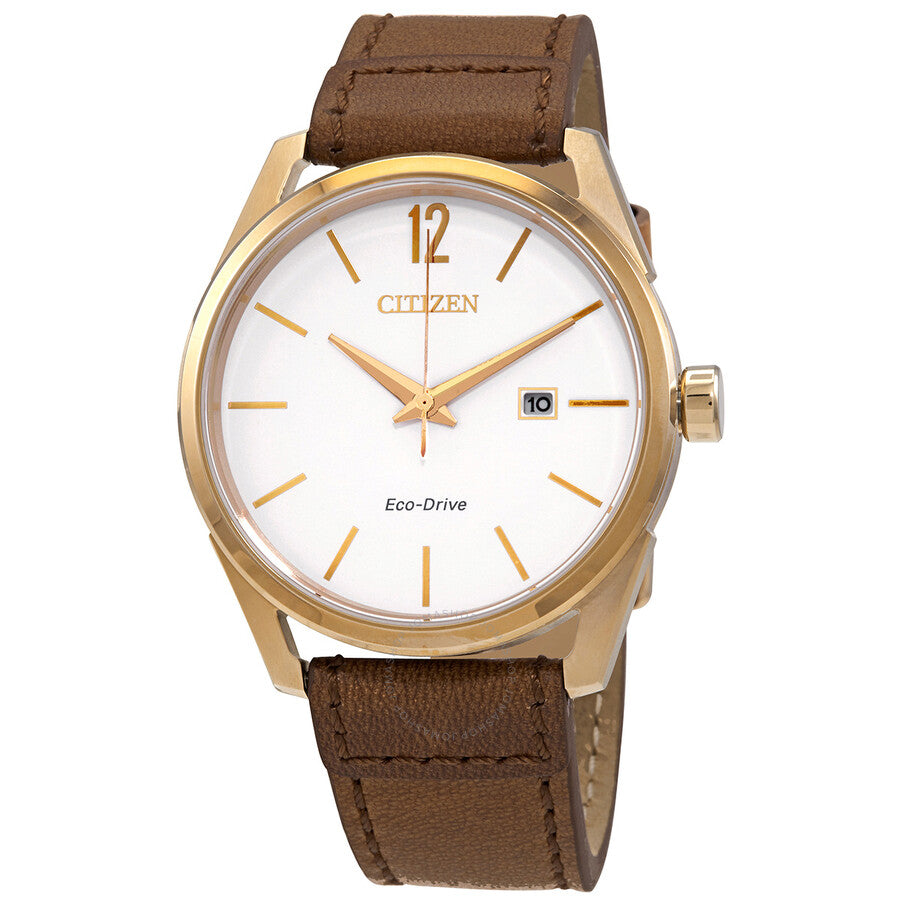 Citizen Eco-Drive White Dial Brown Leather Men's Watch BM7418-17A - The Watches Men & Co