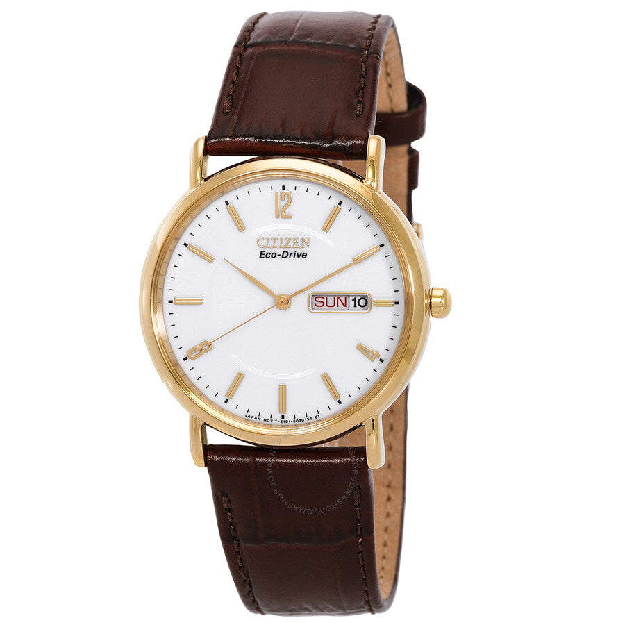 Citizen Eco-Drive White Dial Brown Leather Men's Watch BM8242-08A - The Watches Men & Co