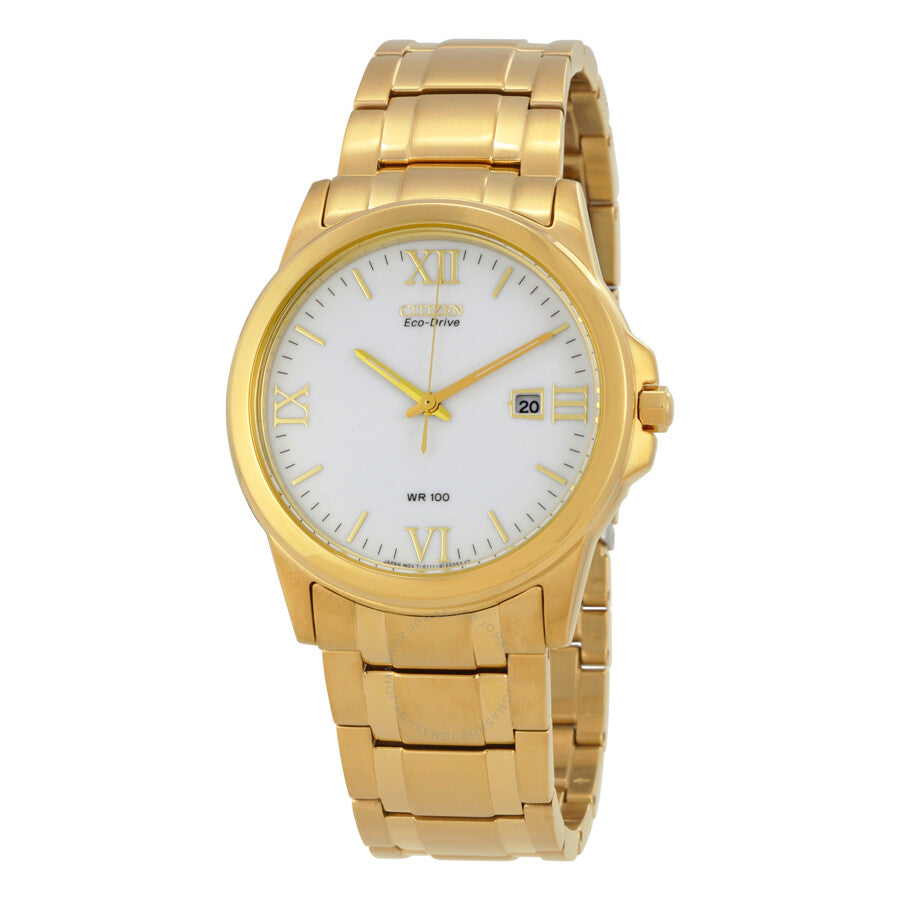 Citizen Eco-drive Reloj de hombre de acero dorado con esfera blanca BM7262-57A