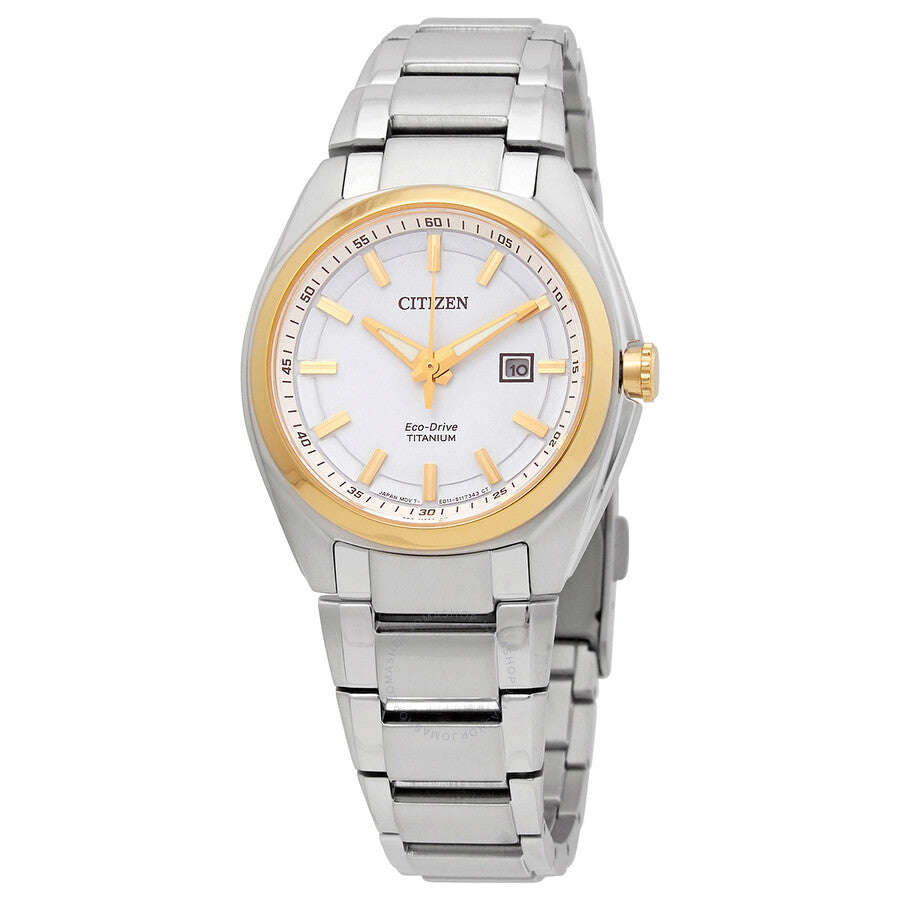 Citizen Eco-Drive White Dial Titanium Ladies Watch EW2214-52A - The Watches Men & Co