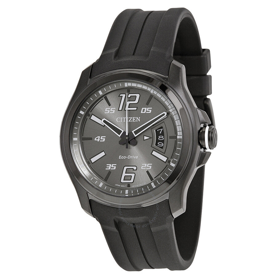 Citizen HTM Eco-Drive Charcoal Grey Dial Black polyurethane Quartz Men's Watch AW1354-15H - The Watches Men & Co