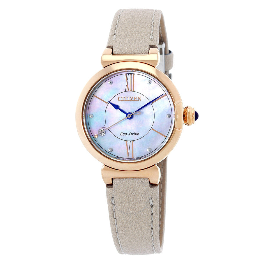 Citizen L Series Eco-Drive White Mother of Pearl Dial Ladies Watch EM1073-18D - The Watches Men & Co