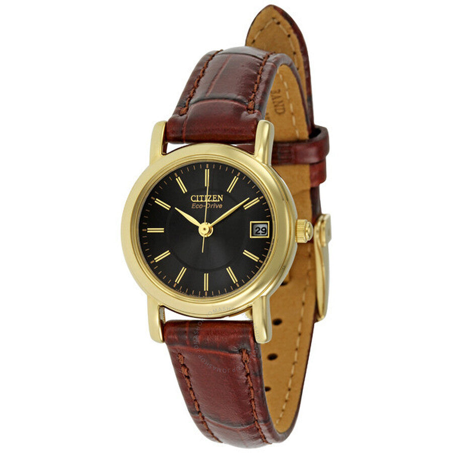 Citizen Ladies Gold-Tone Eco-Drive Silhouette Strap Black Watch EW1272-01E - The Watches Men & Co