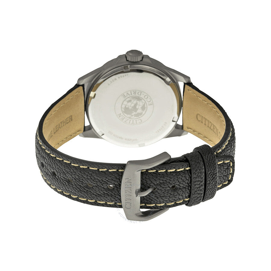Citizen Military Eco-Drive Reloj para hombre de cuarzo con esfera negra y cuero negro AW0040-01E