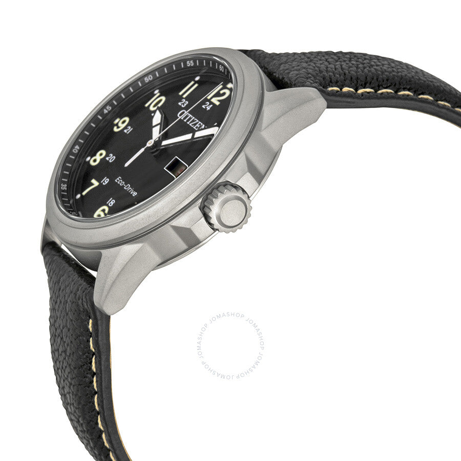 Citizen Military Eco-Drive Reloj para hombre de cuarzo con esfera negra y cuero negro AW0040-01E