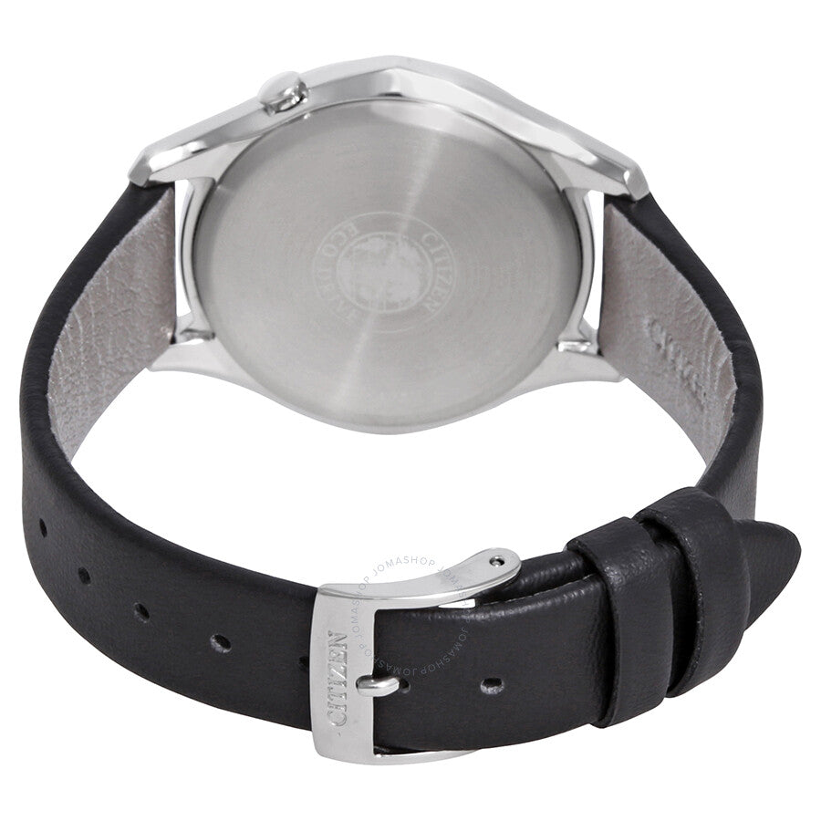 Citizen Modena Black Dial Black Leather Ladies Watch EM0591-01E