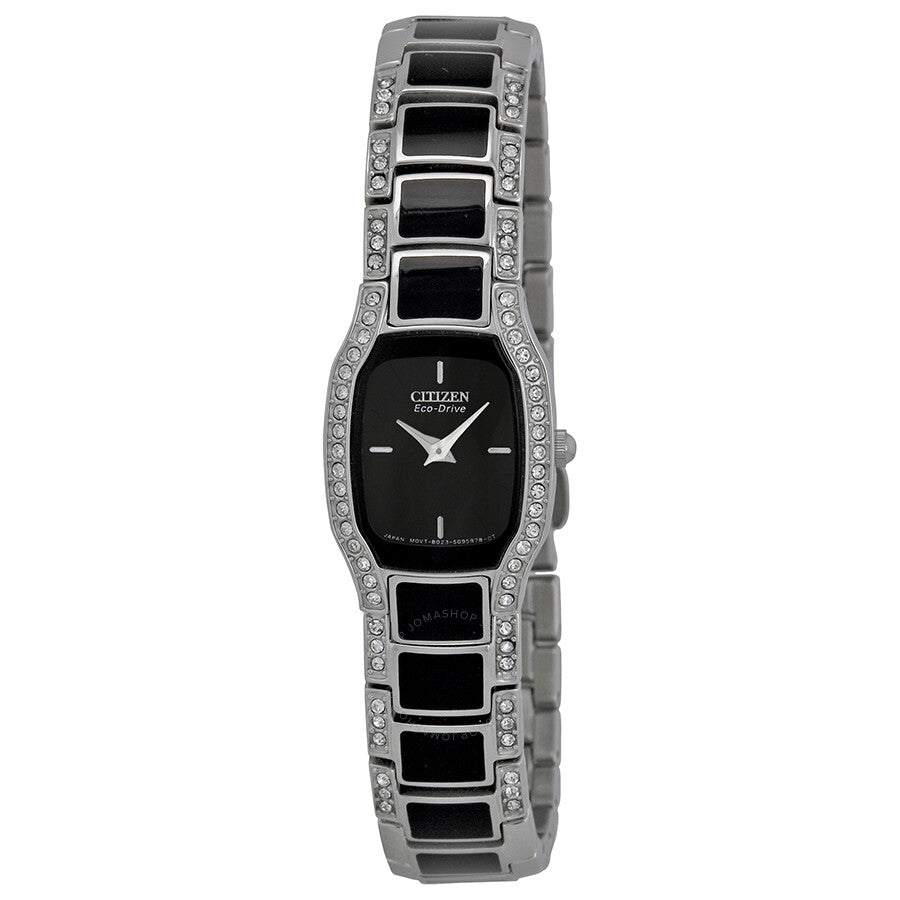 Citizen Normandie Eco-Drive Black Dial Crystal Ladies Watch EW9780-57E