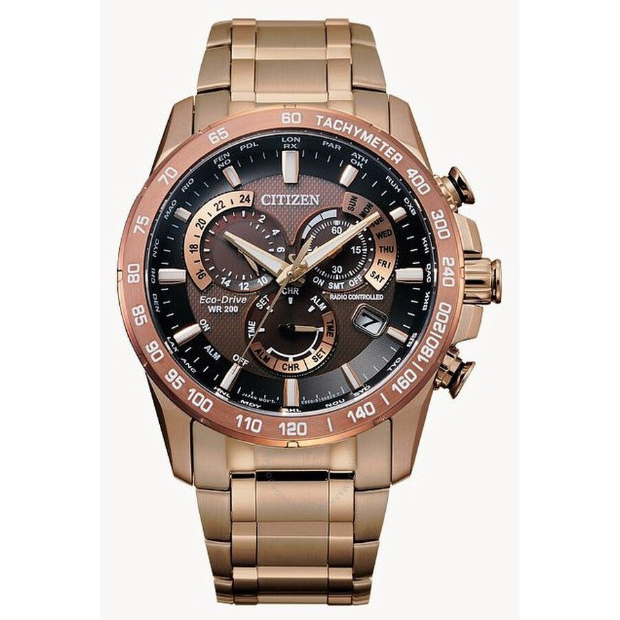 Citizen PCAT Perpetual Alarm World Time Chronograph Brown Dial Men's Watch CB5896-54X - The Watches Men & Co
