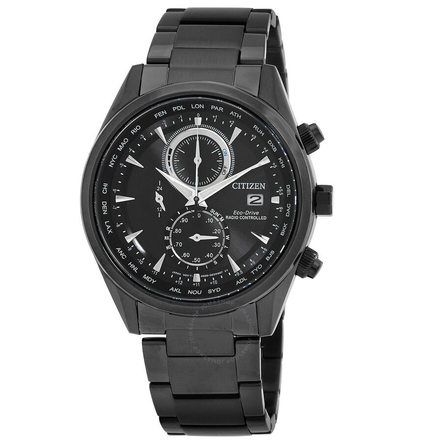 Citizen Perpetual Alarm World Time Chronograph GMT Black Dial Men's Watch AT8265-81E - The Watches Men & Co