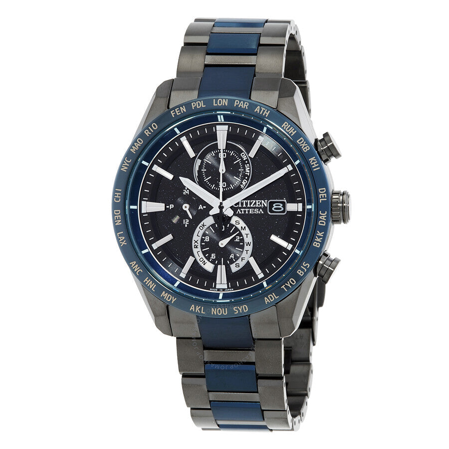 Citizen Perpetual Alarm World Time Chronograph GMT Black Dial Watch AT8187-75E - The Watches Men & Co