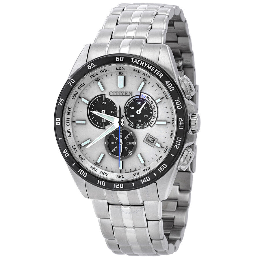 Citizen Perpetual Alarm World Time Chronograph GMT Silver Dial Men's Watch CB5874-90A - The Watches Men & Co
