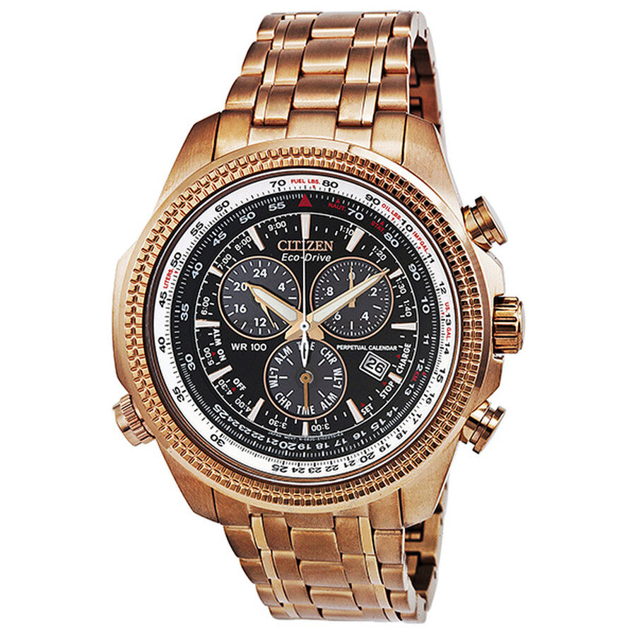 Citizen Calendario perpetuo Cronógrafo Reloj para hombre en tono dorado rosa con esfera negra BL5403-54E