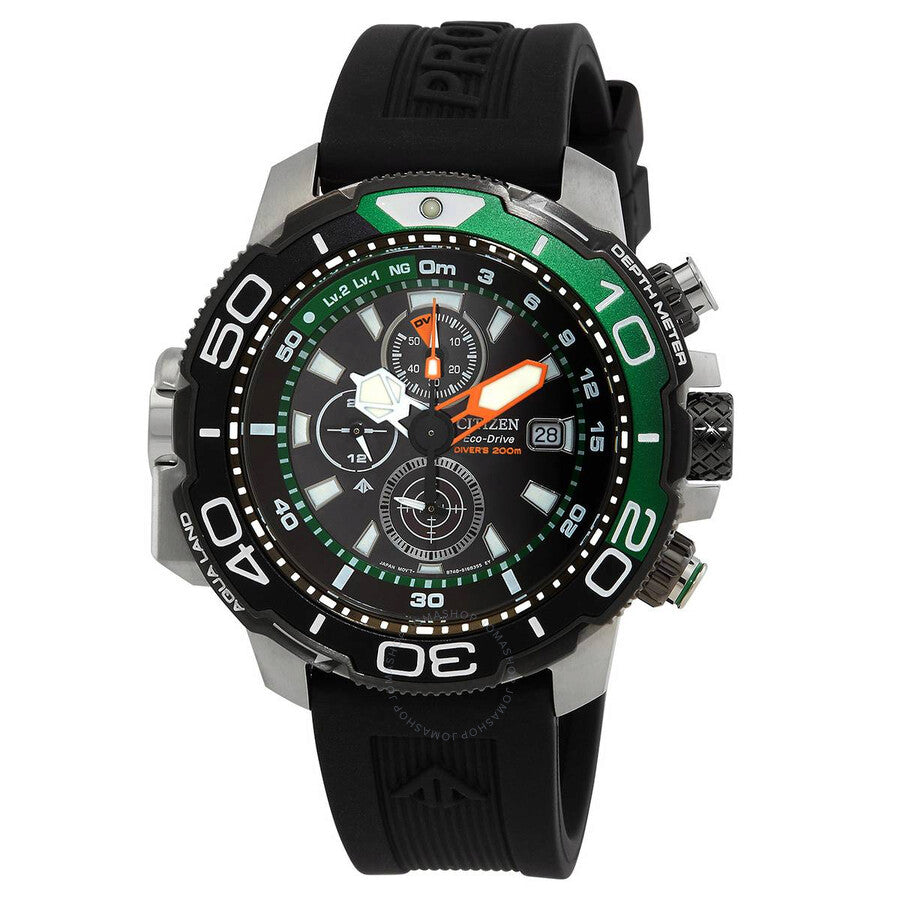 Citizen Promaster Aqualand Chronograph Black Dial Sprite Bezel Men's Watch BJ2168-01E - The Watches Men & Co