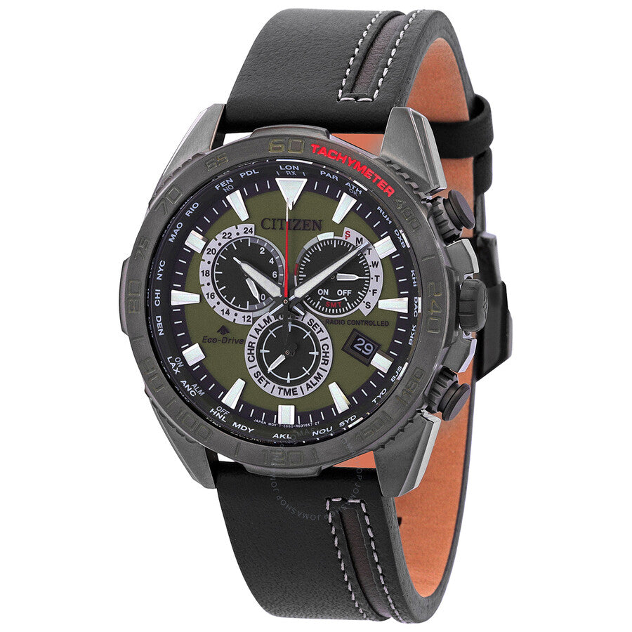 Citizen Promaster Perpetual Alarm World Time Chronograph GMT Eco-Drive Green Dial Men's Watch CB5037-17X - The Watches Men & Co