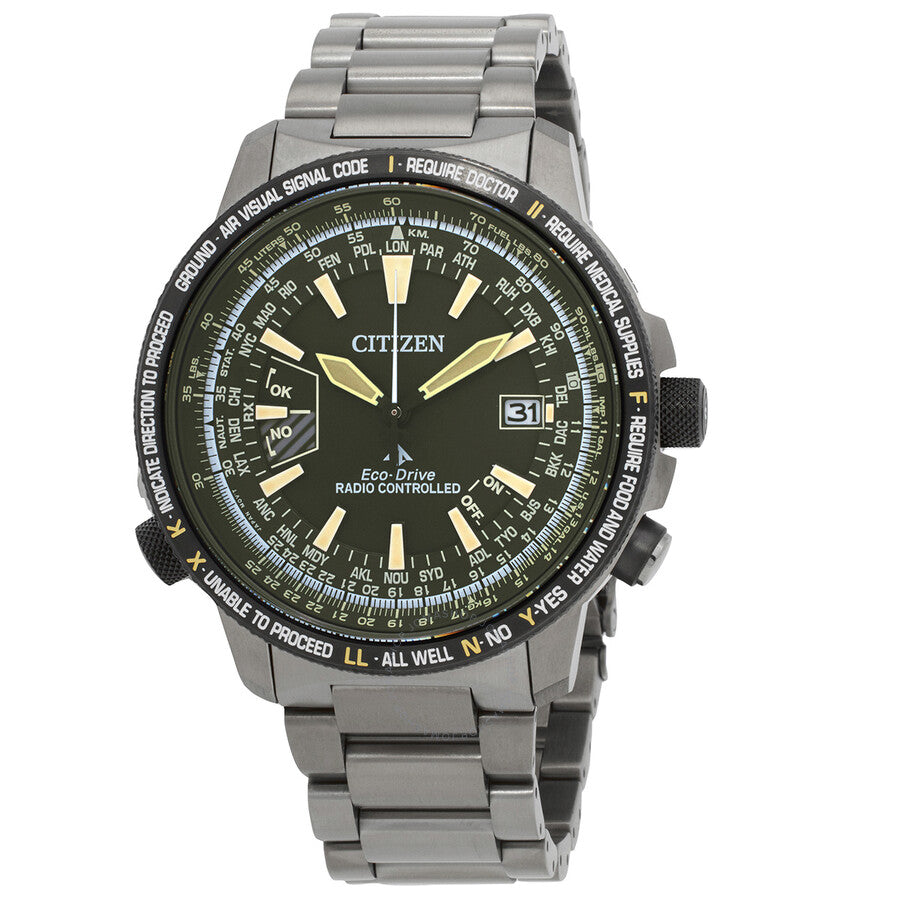 Citizen Promaster Perpetual World Time GMT Eco-Drive Green Dial Men's Watch CB0206-86X - The Watches Men & Co