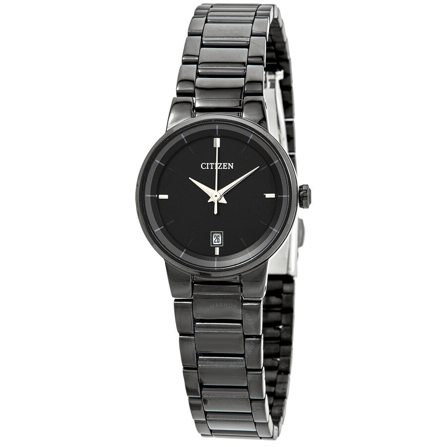 Citizen Quartz Black Dial Black Ion-plated Ladies Watch EU6017-54E