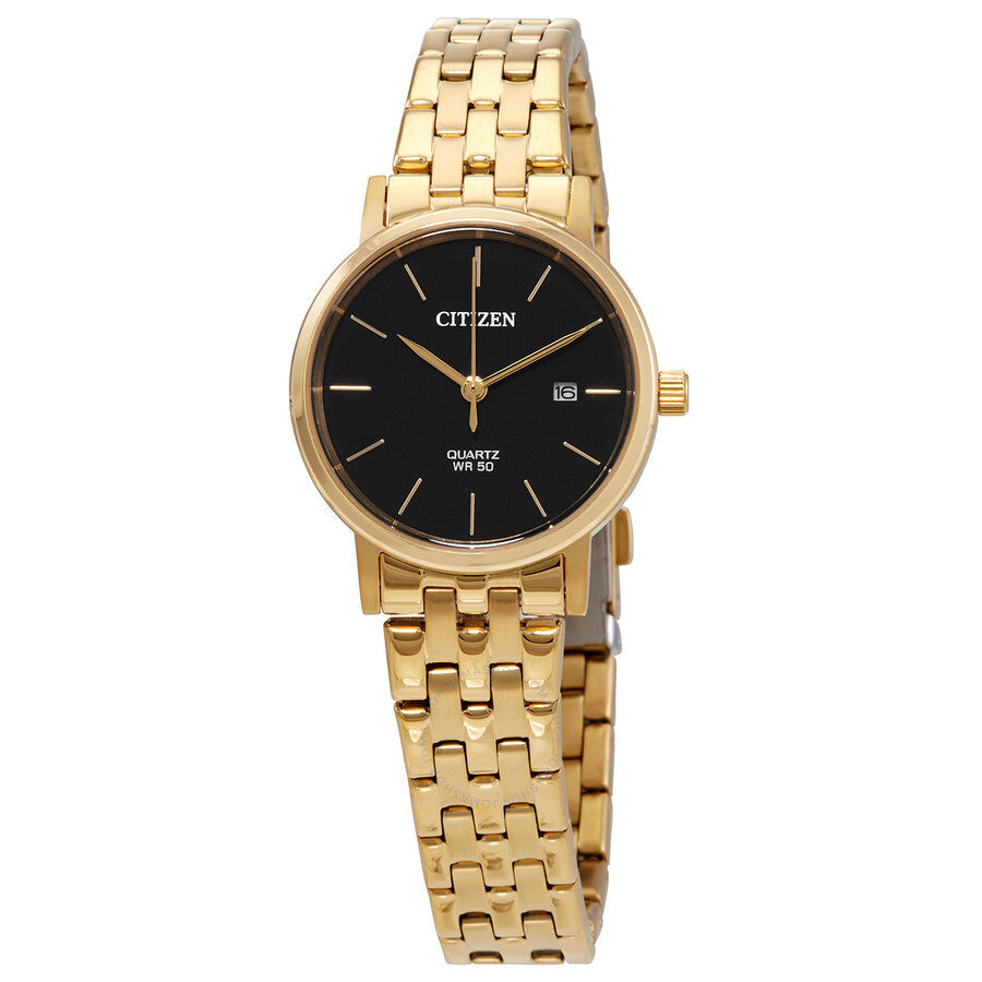 Citizen Quartz Black Dial Ladies Stainless Steel Gold-tone Watch EU6092-59E - The Watches Men & Co