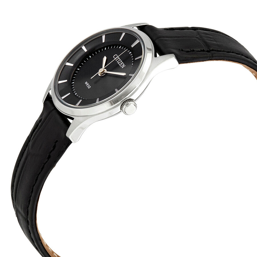 Citizen Quartz Black Dial Black Leather Ladies Watch ER0201-05E