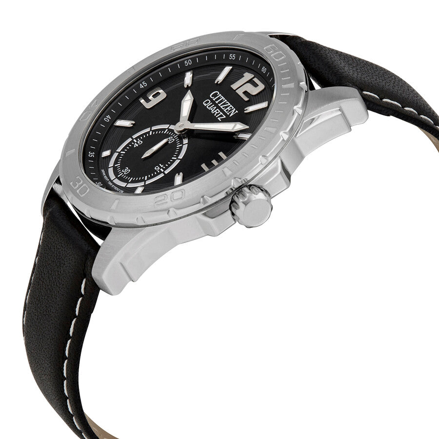 Citizen Quartz Black Dial Black Leather Men's Watch AO3010-05E