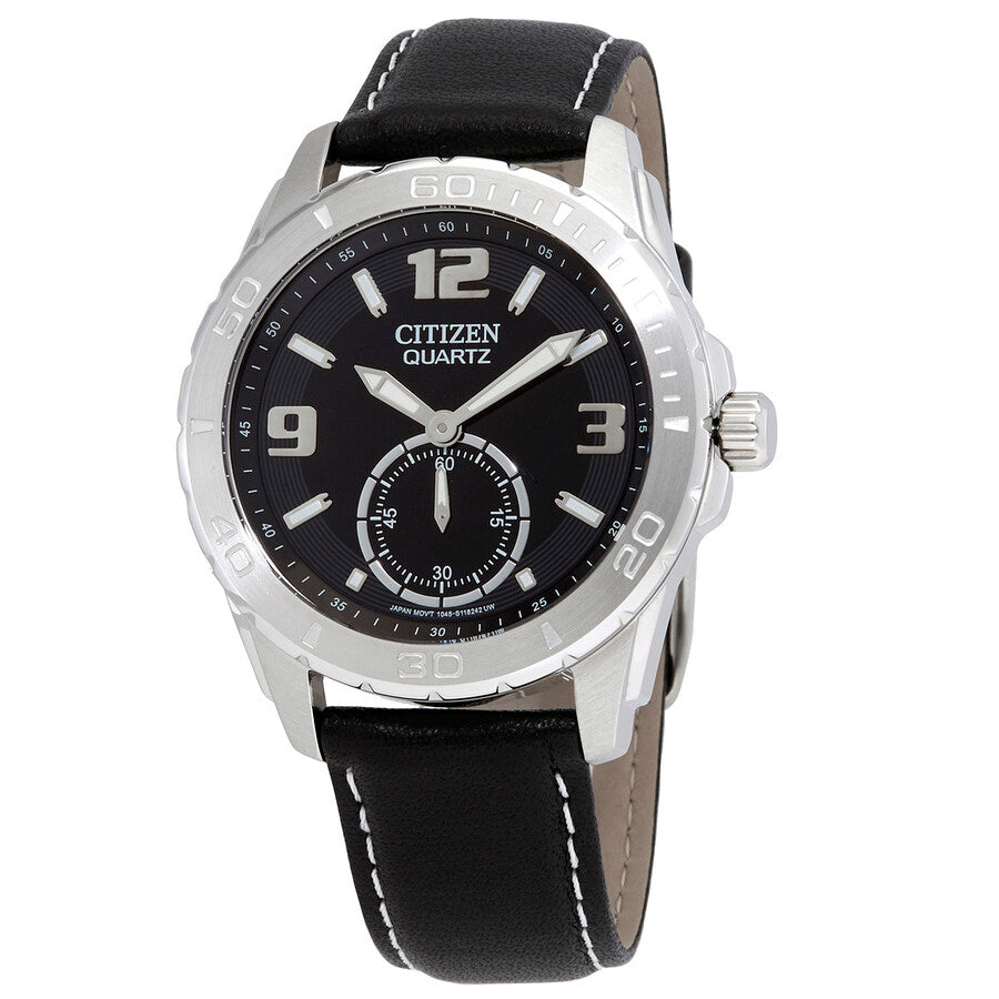 Citizen Quartz Black Dial Black Leather Men's Watch AO3010-05E