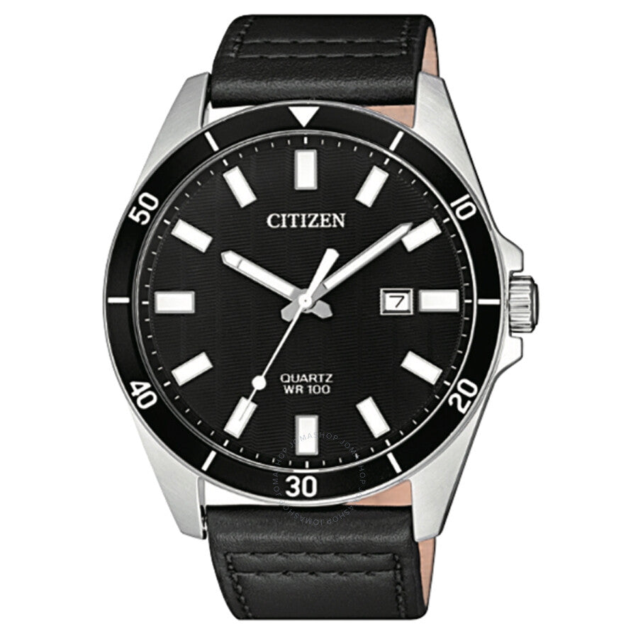 Citizen Quartz Black Dial Black Leather Men's Watch BI5050-03E - The Watches Men & Co