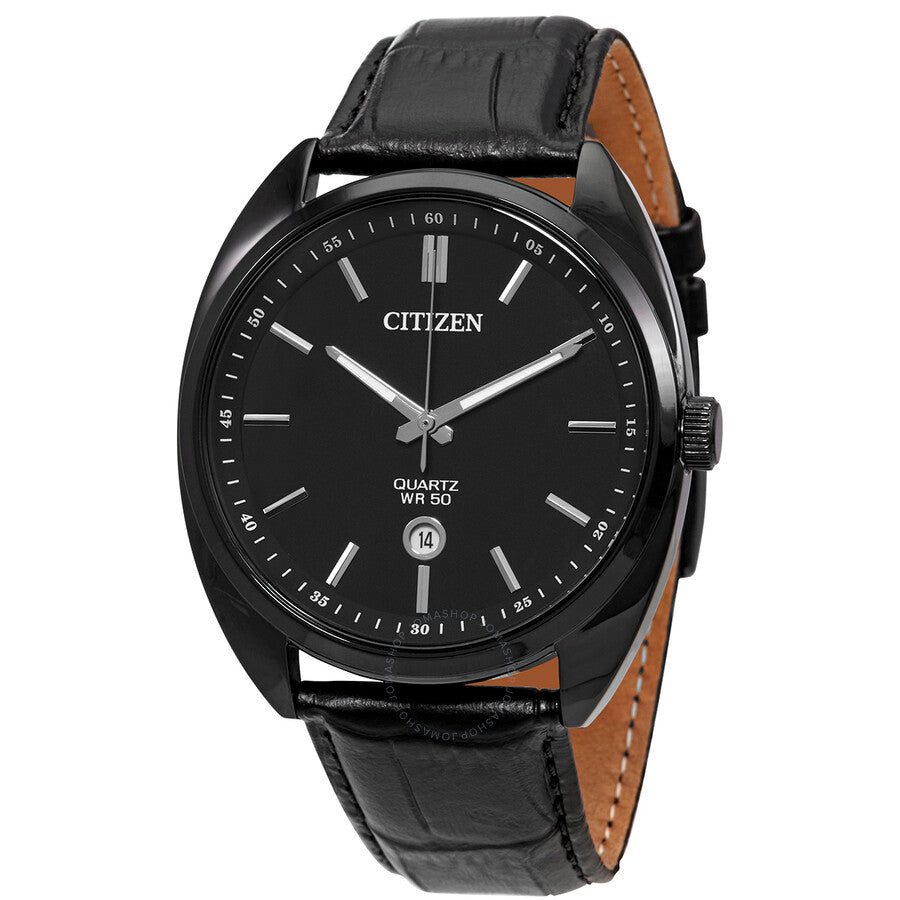Citizen Quartz Black Dial Black Leather Men's Watch BI5095-05E - The Watches Men & Co