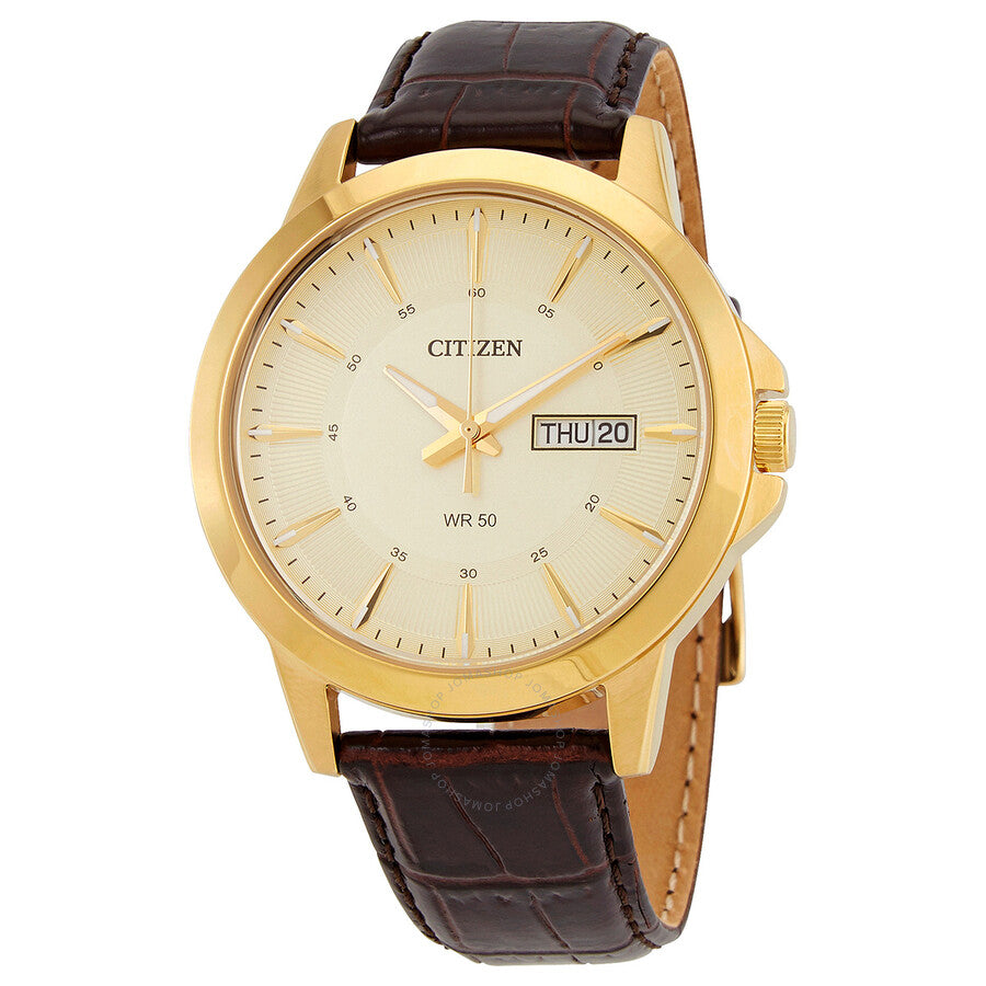 Citizen Quartz Champagne Dial Black Leather Men's Watch BF2013-05P - The Watches Men & Co