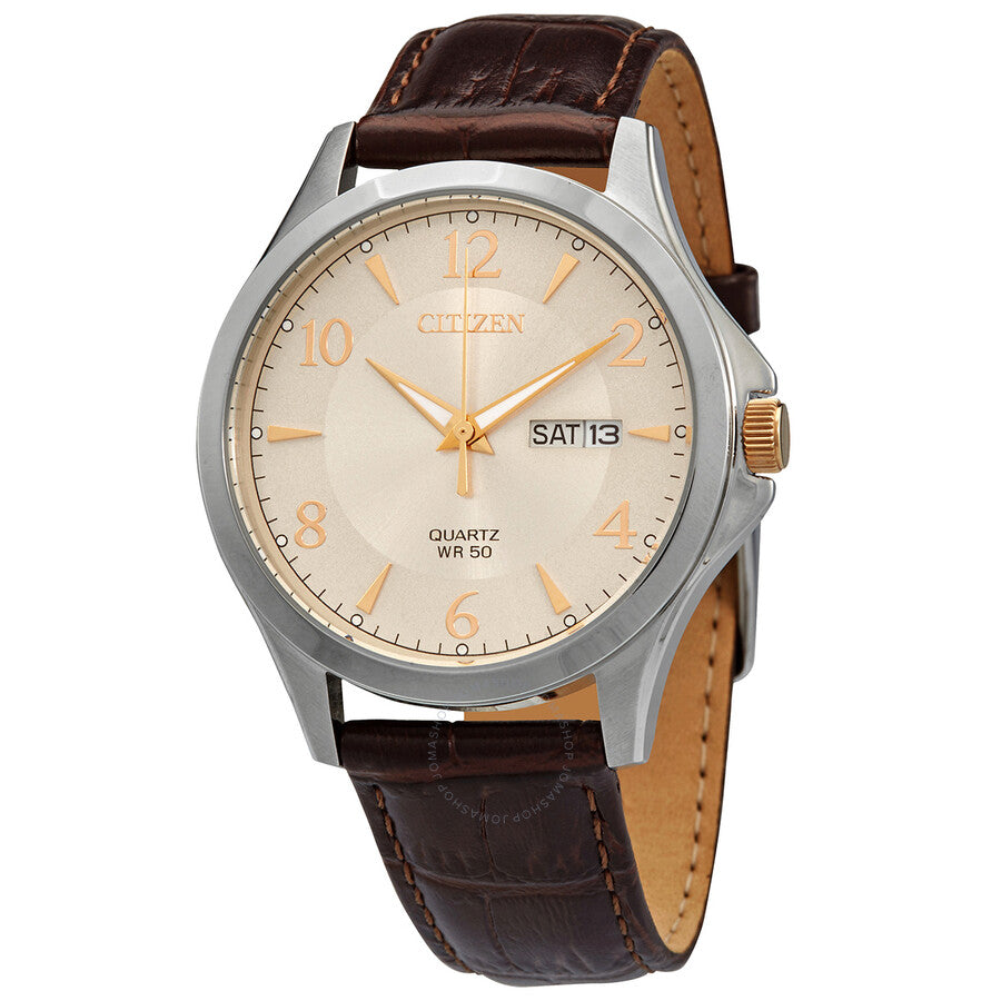 Citizen Quartz Champagne Dial Brown Leather Men's Watch BF2009-29X - The Watches Men & Co