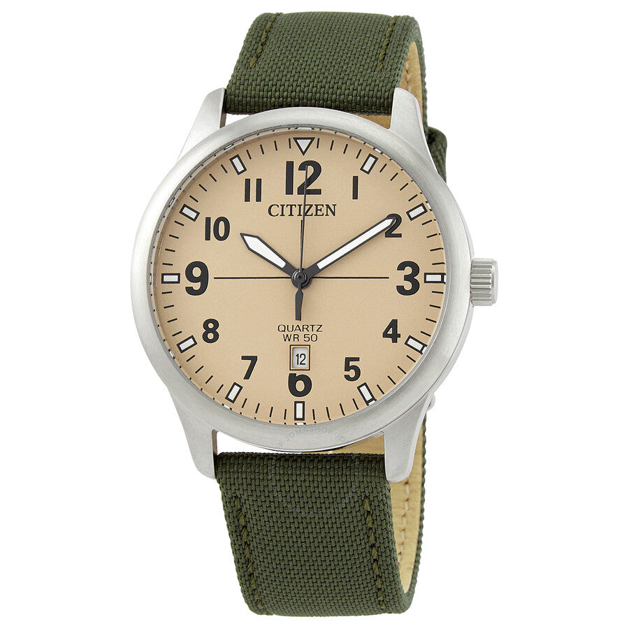 Citizen Quartz Champagne Dial Green Nylon Men's Watch BI1050-05X - The Watches Men & Co