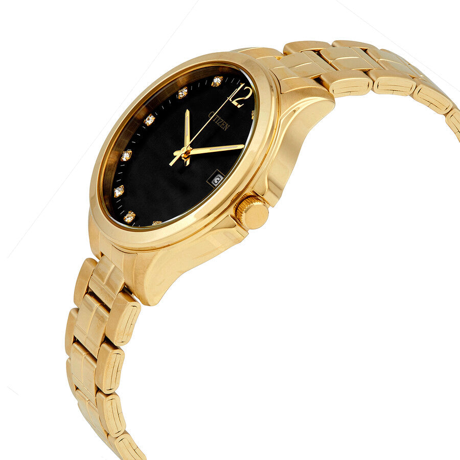 Reloj Citizen para mujer con cristal de cuarzo, esfera negra, tono oro amarillo EV0052-50E