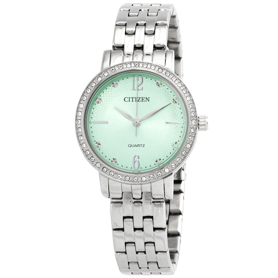 Citizen Quartz Crystal Green Dial Ladies Watch EL3100-55X - The Watches Men & Co