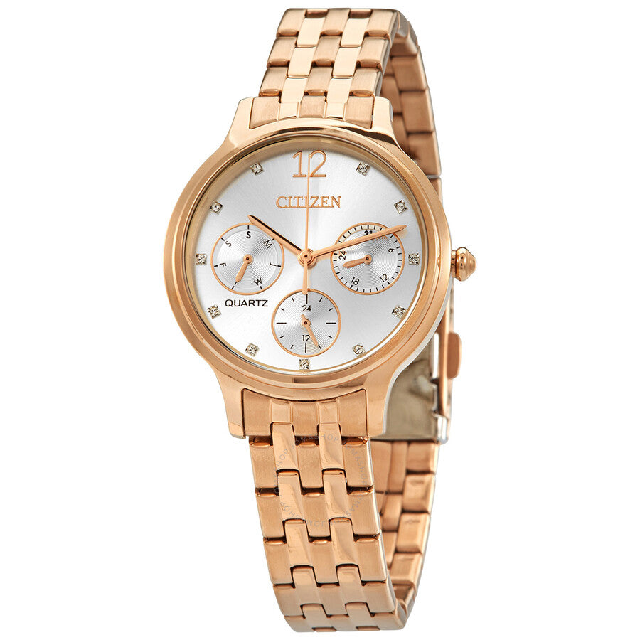 Citizen Quartz Crystal Silver Dial Rose Gold-plated Ladies Watch ED8183-54A - The Watches Men & Co