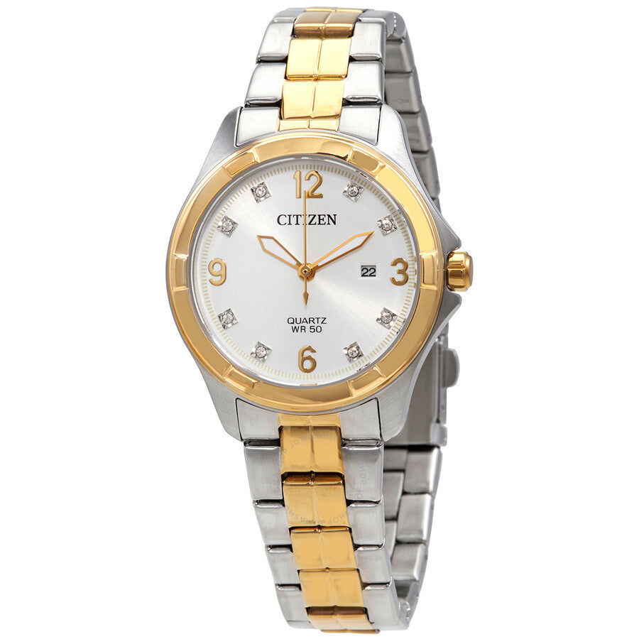Citizen Quartz Crystal White Dial Two-tone Ladies Watch EU6084-57A - The Watches Men & Co