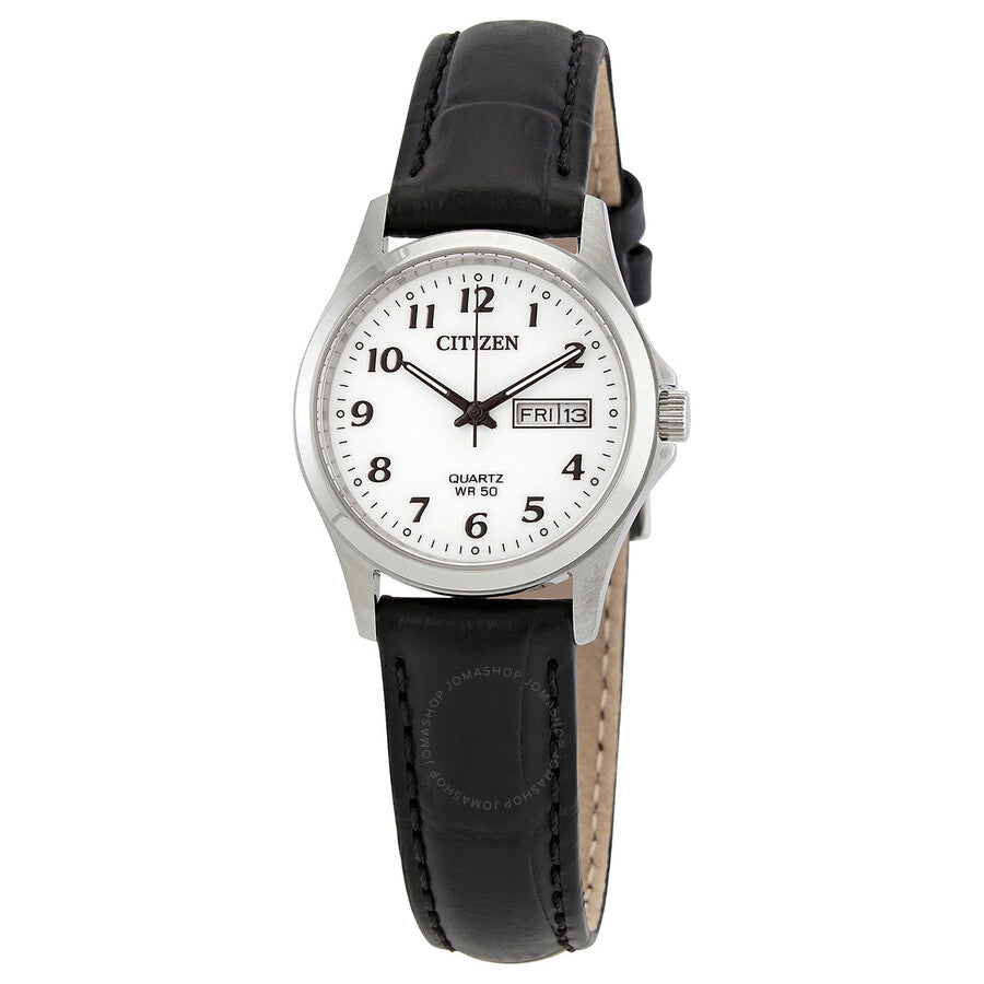 Citizen Quartz White Dial Black Leather Ladies Watch EQ2000-02A - The Watches Men & Co
